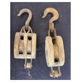 (2) WOOD BLOCK & TACKLES