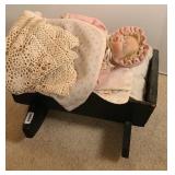 VINTAGE BABY DOLL W/ CRADLE