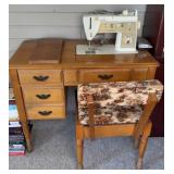 SINGER SEWING MACHINE W/ CABINET & CHAIR