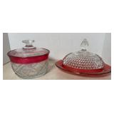 RUBY FLASH BUTTER DISH & CANDY DISH