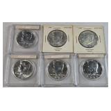 (6) KENNEDY SILVER HALF DOLLARS 1964-1967 UNCIR.