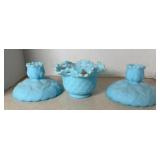 FENTON CANDLESTICK HOLDERS & ROSE BOWL