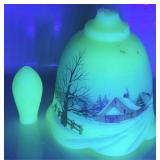 FENTON HAND PAINTED BELL, SIGNED, DAMAGED, GLOWS