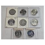 (8) FRANKLIN SILVER HALF DOLLARS 1949-1960 MANY