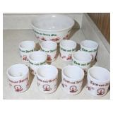 ANCHOR HOCKING TOM & JERRY PUNCH BOWL W/ 10 CUPS