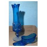 BLUE GLASS VASE & SHOE