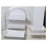 CRATE & BARREL SERVING DISHES & CAKE STAND
