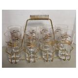 VINTAGE WHEAT GLASS SET W/ HOLDER