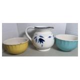 WATER PITCHER & CROCKED BOWLS