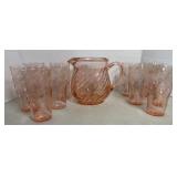 PINK DEPRESSION ETCHED WATER SET W/ 10 GLASSES