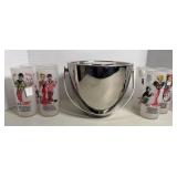 VINTAGE BAR GLASSES W/ ICE BUCKET