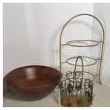 PLATE RACK, WOOD BOWL, BASKET