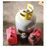 (2) GAS CANS & PROPANE TANK