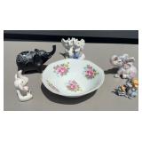 ELEPHANT FIGURINES w/ ROSE BOWL