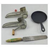 ROTARY CHEESE GRATERS, CAST IRON GRIDDLE
