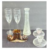 VAN BRIGGLE FLOWER FROG & ASSTD GLASSWARE