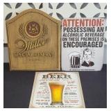 BEER SIGNS, MILLER & HUMOROUS SIGN