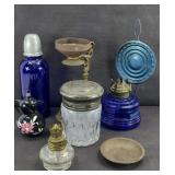 COBALT BLUE LAMP BOTTLE & OTHER ITEMS