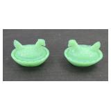 (2) MINIATURE JADEITE GREEN HEN ON NEST