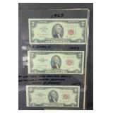 (3) RED SEAL 2 DOLLAR BILLS 1953 & 1963