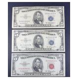 (3) 5 DOLLAR SILVER CERTIFICATES: 1953
