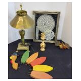BRASS LOOK LAMP, CROCHET ART, PUMPKIN TURKEY DECOR