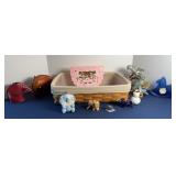 LONGABERGER BASKET W/ ELEPHANT & OTHER ANIMAL