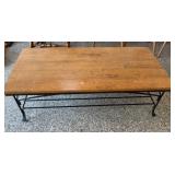 CAST IRON COFFEE TABLE W/ WOODEN TOP
