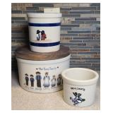 ROBINSON COVERED CROCK & (2) OPEN CROCKS