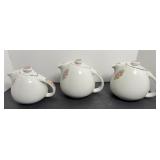 (3) HALL ROSE WHITE TEAPOTS