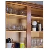 (3) SHELVES OF GLASSWARE, TO-GO CUPS & MORE
