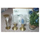 CANDLE HOLDERS & FOSTORIA CENTERPIECE, HOURGLASS