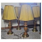 (4) WOOD & BRASS? LAMPS MATCHING