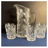 ANTIQUE ETCHED GLASS WATER SET
