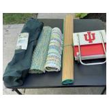 RUGS, FABRIC CAMP TABLE, IU STADIUM SEAT