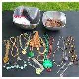 COSTUME JEWELRY IN (2) METAL BOWLS