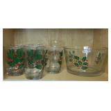 CHRISTMAS DRINK SET, ICE BUCKET, (6) GLASSES