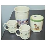 (2) LONGABERGER CROCKS & (2) CHRISTMAS CUPS