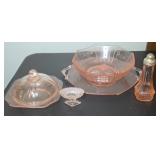PINK DEPRESSION BOWL, PLATTER, BUTTER, & MORE