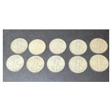 (10) STANDING LIBERTY SILVER HALF DOLLARS