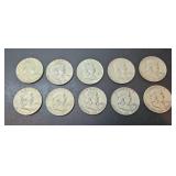 (10) SILVER FRANKLIN HALF DOLLARS
