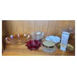 CARNIVAL GLASS BOWL, POWDER DISH, & MORE