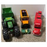 JOHN DEERE TRACTOR, BUDDY L BUS, COCA COLA TRUCK