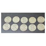 (10) STANDING LIBERTY SILVER HALF DOLLARS