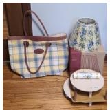 LONGABERGER TOTE, LAMPSHADE, & RISERS