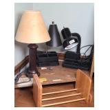 (3) DESK LAMPS, & BOOK RACK