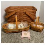 (3) LONGABERGER BASKETS & LINERS, TIE ON