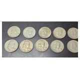 (10) FRANKLIN SILVER HALF DOLLARS