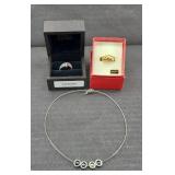 STERLING SILVER NECKLACE & (2) RINGS