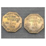 CALIFORNIA LICENSE METAL BADGES